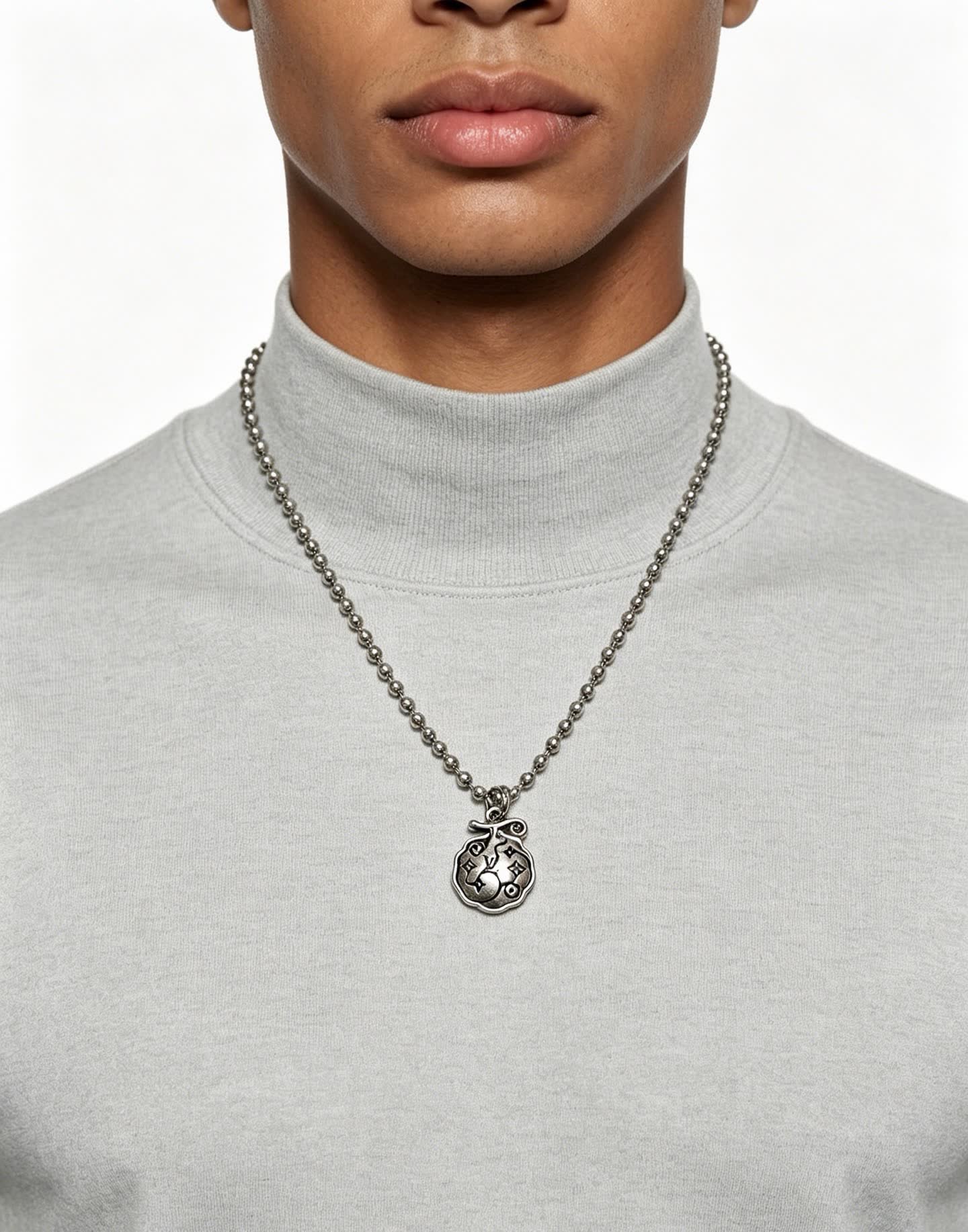 Louis Vuitton Silver Beaded Necklace with Round Pendant